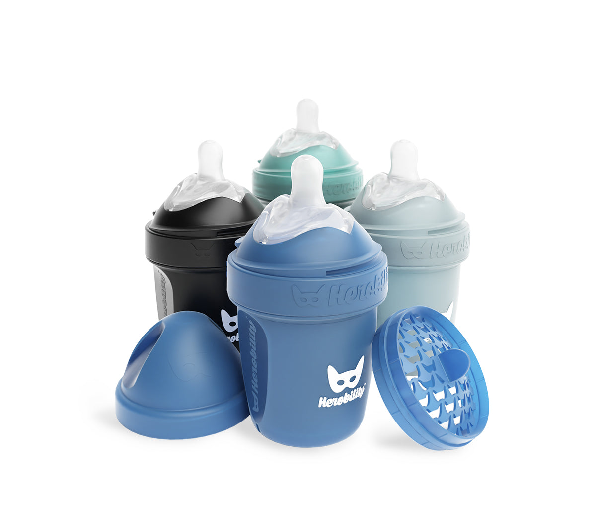 4-pack Nappflaskor 140 ml - Denim Blue, Svart, Dusky Green och Grå